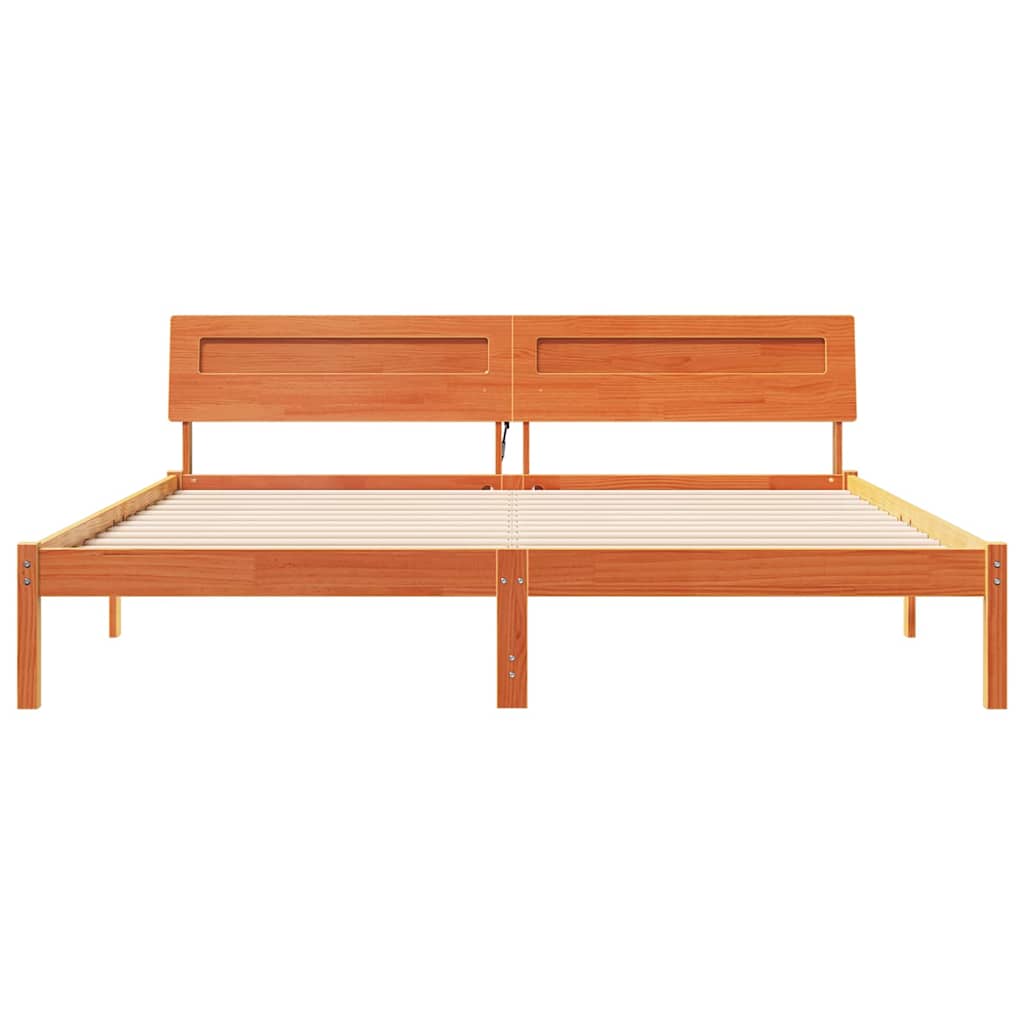 Sengestamme med hodegjerde Voksbrun 180 x 200 cm Heltre furu