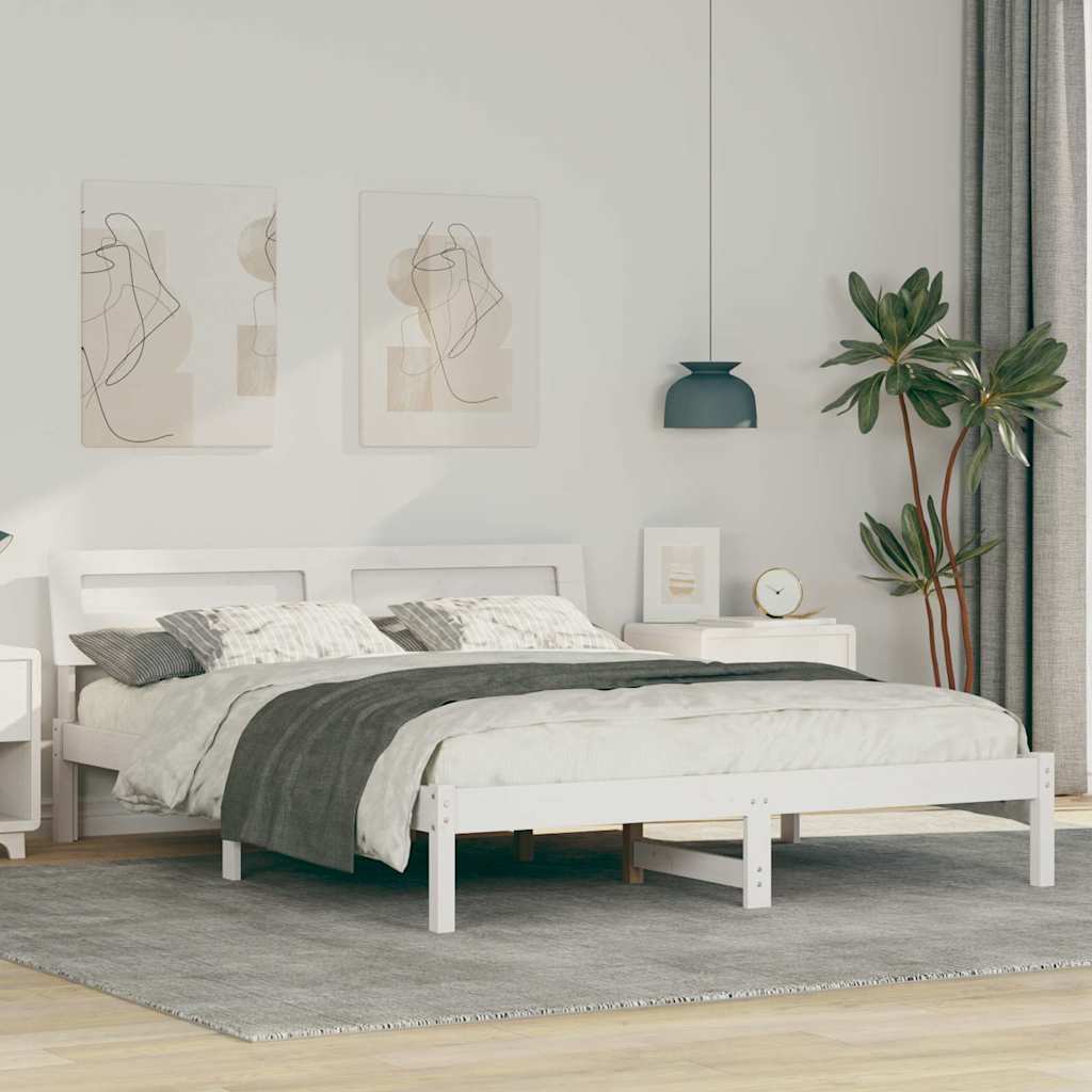 Sengestamme med LED -stripelys Hvit 160 x 200 cm Heltre furu