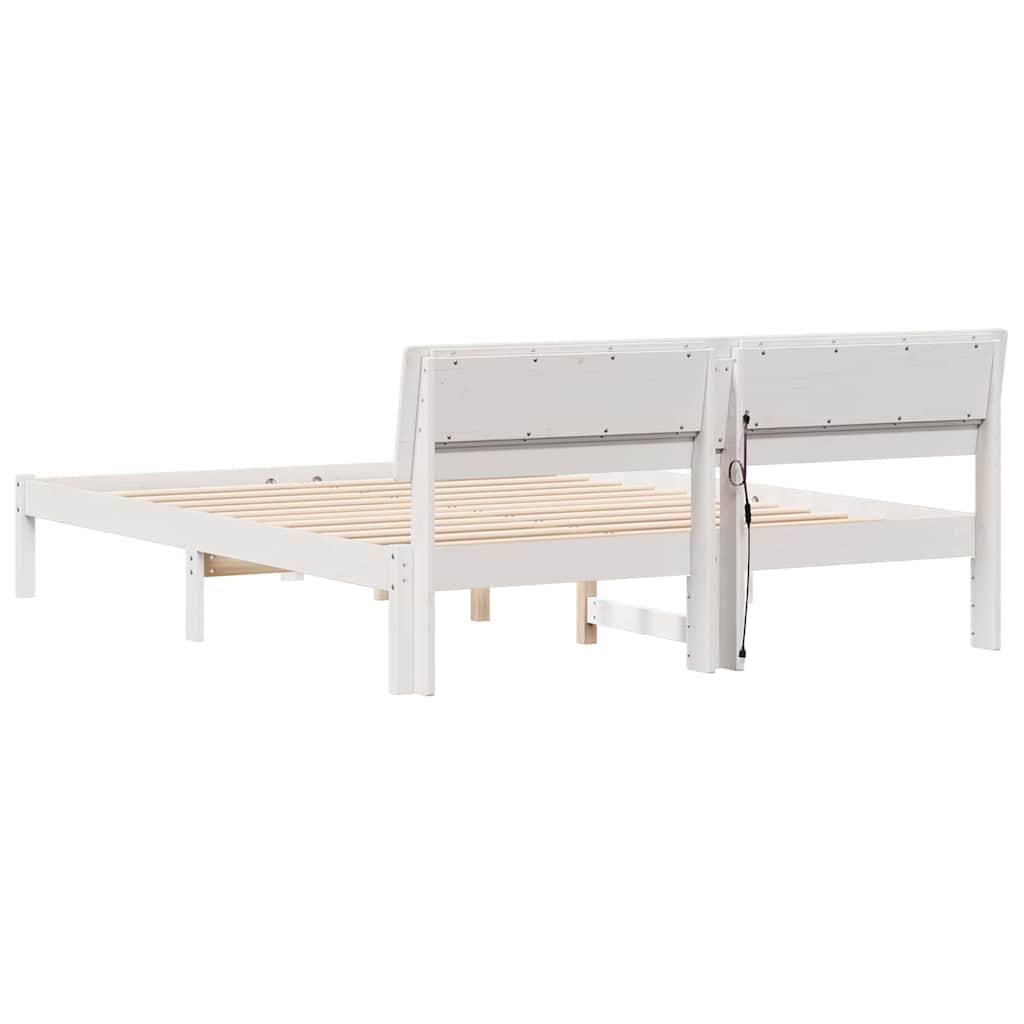 Sengestamme med LED -stripelys Hvit 160 x 200 cm Heltre furu