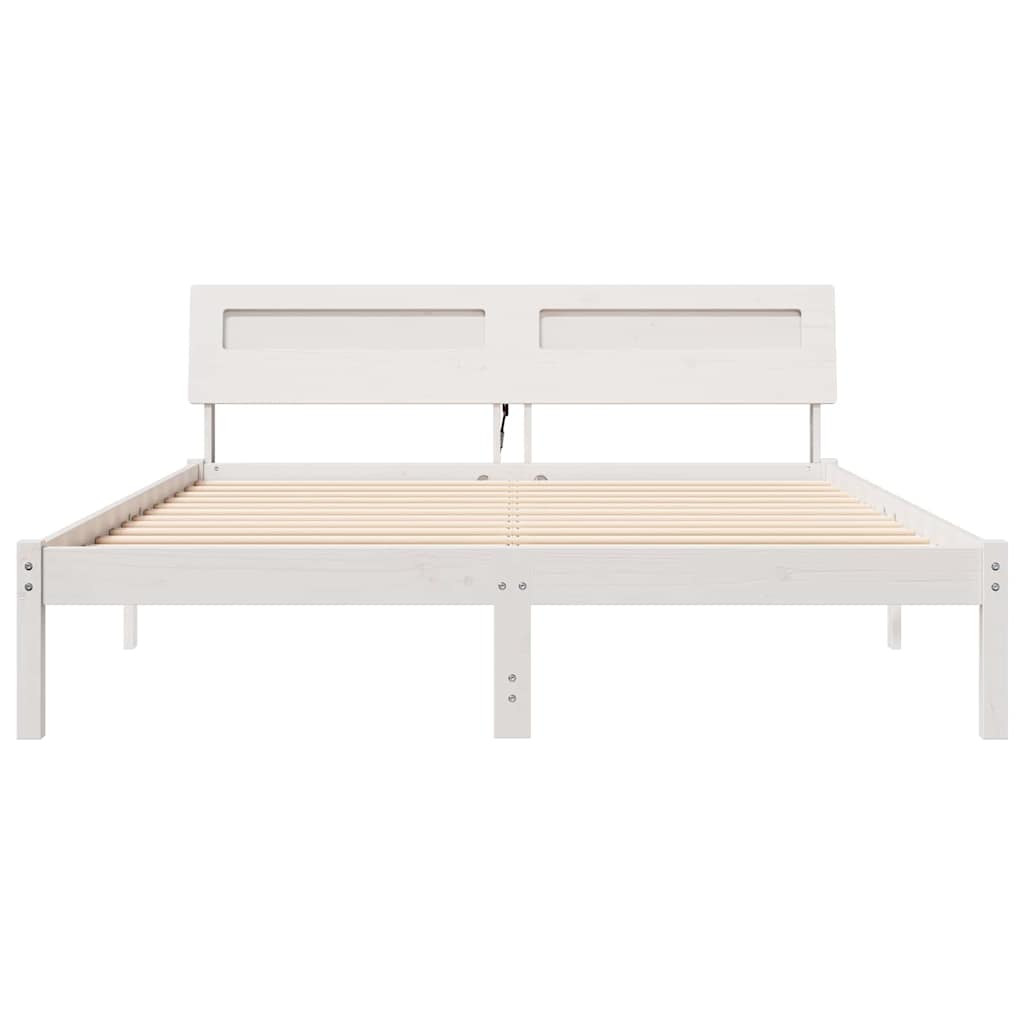 Sengestamme med LED -stripelys Hvit 160 x 200 cm Heltre furu