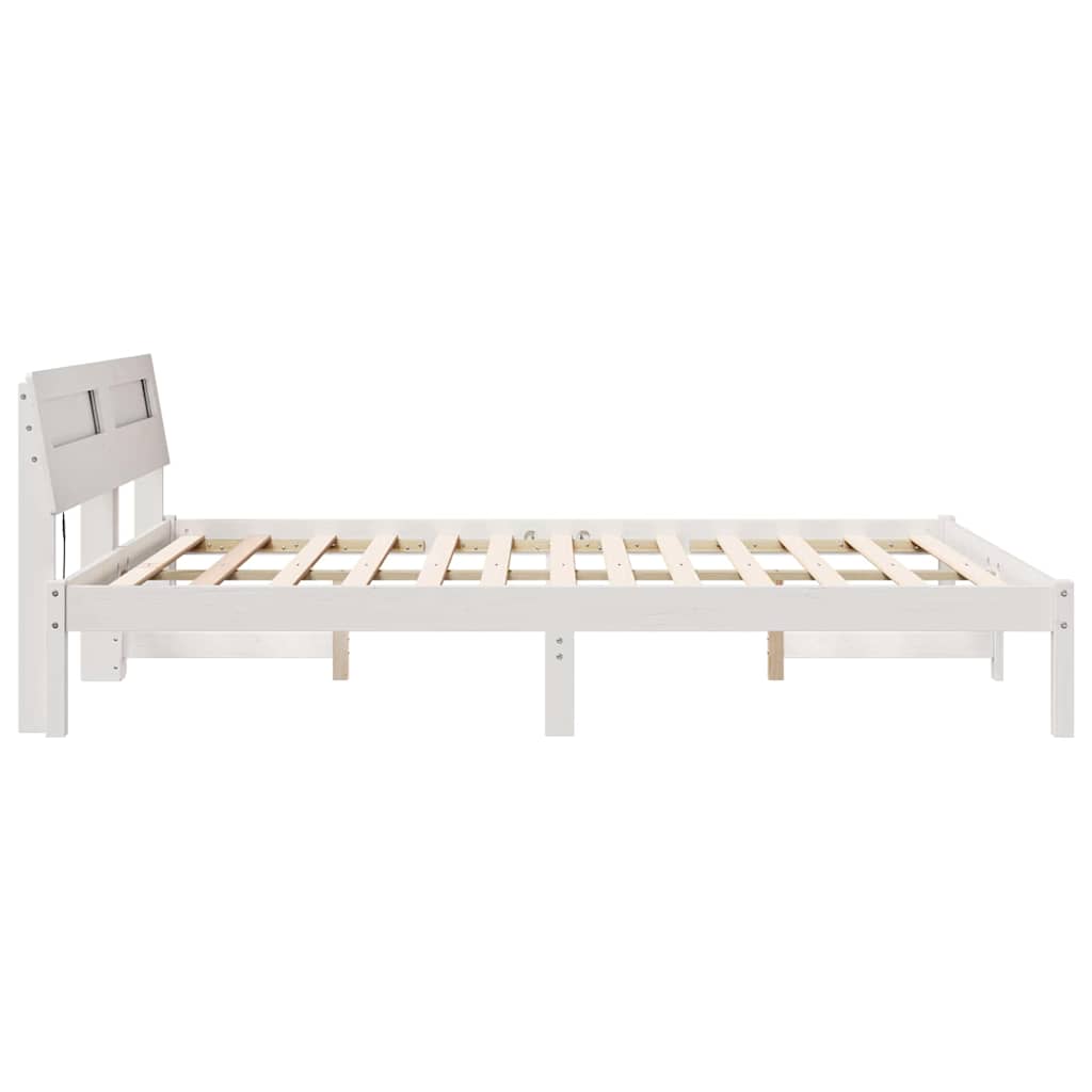 Sengestamme med LED -stripelys Hvit 160 x 200 cm Heltre furu