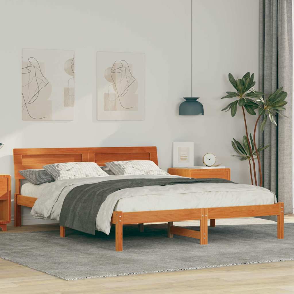 Sengestamme med hodegjerde Vokset Brun 160 x 200 cm Massiv furu