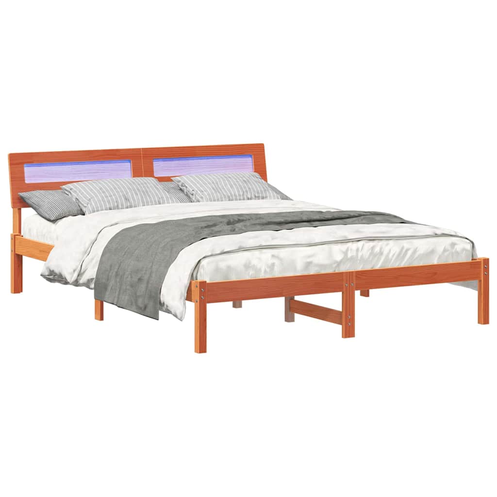 Sengestamme med hodegjerde Vokset Brun 160 x 200 cm Massiv furu