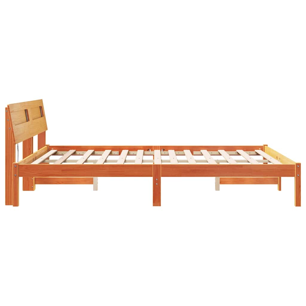 Sengestamme med hodegjerde Vokset Brun 160 x 200 cm Massiv furu