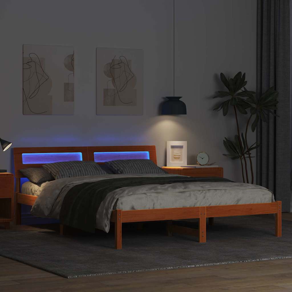 Sengestamme med hodegjerde Vokset Brun 150 x 200 cm Massiv furu