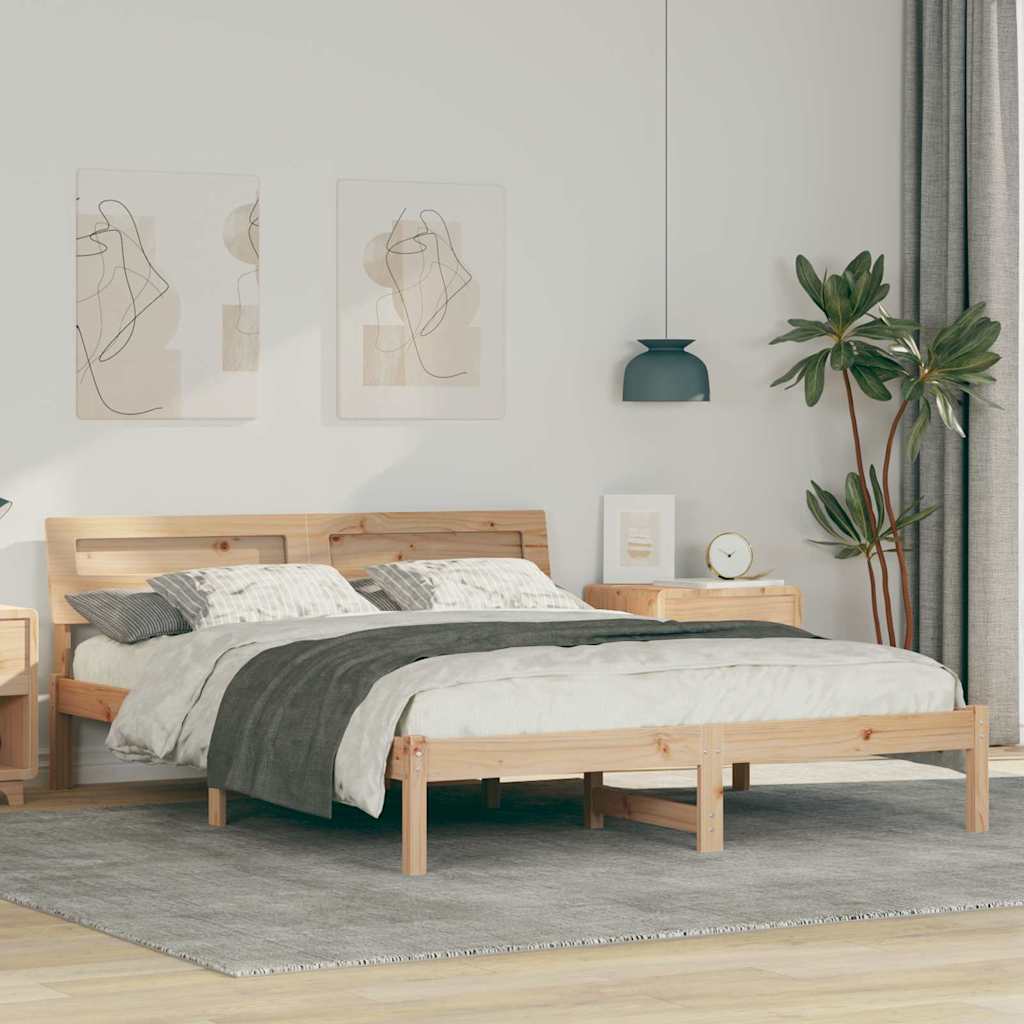 Sengestamme med LED -stripelys Brun 140 x 200 cm Heltre furu