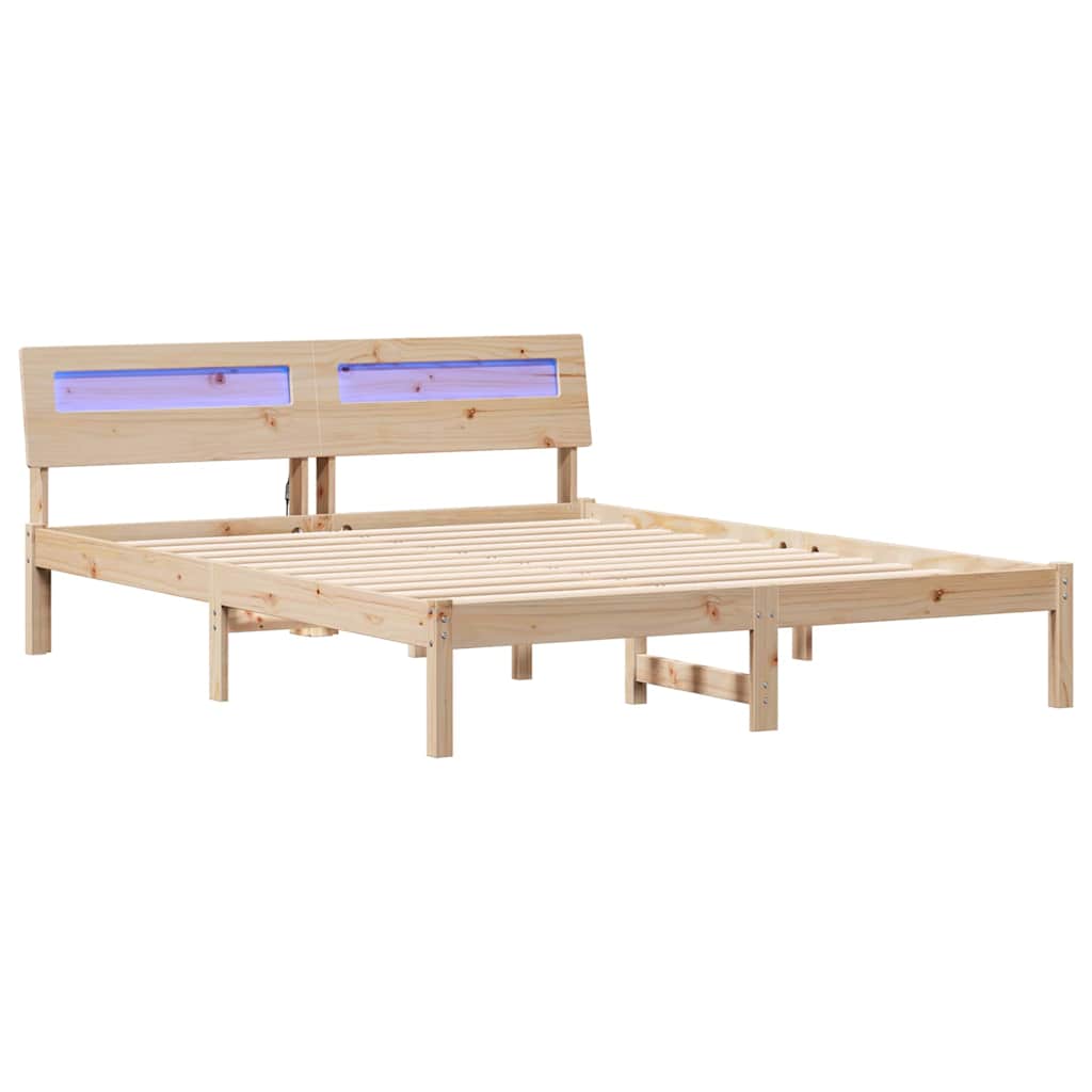 Sengestamme med LED -stripelys Brun 140 x 200 cm Heltre furu