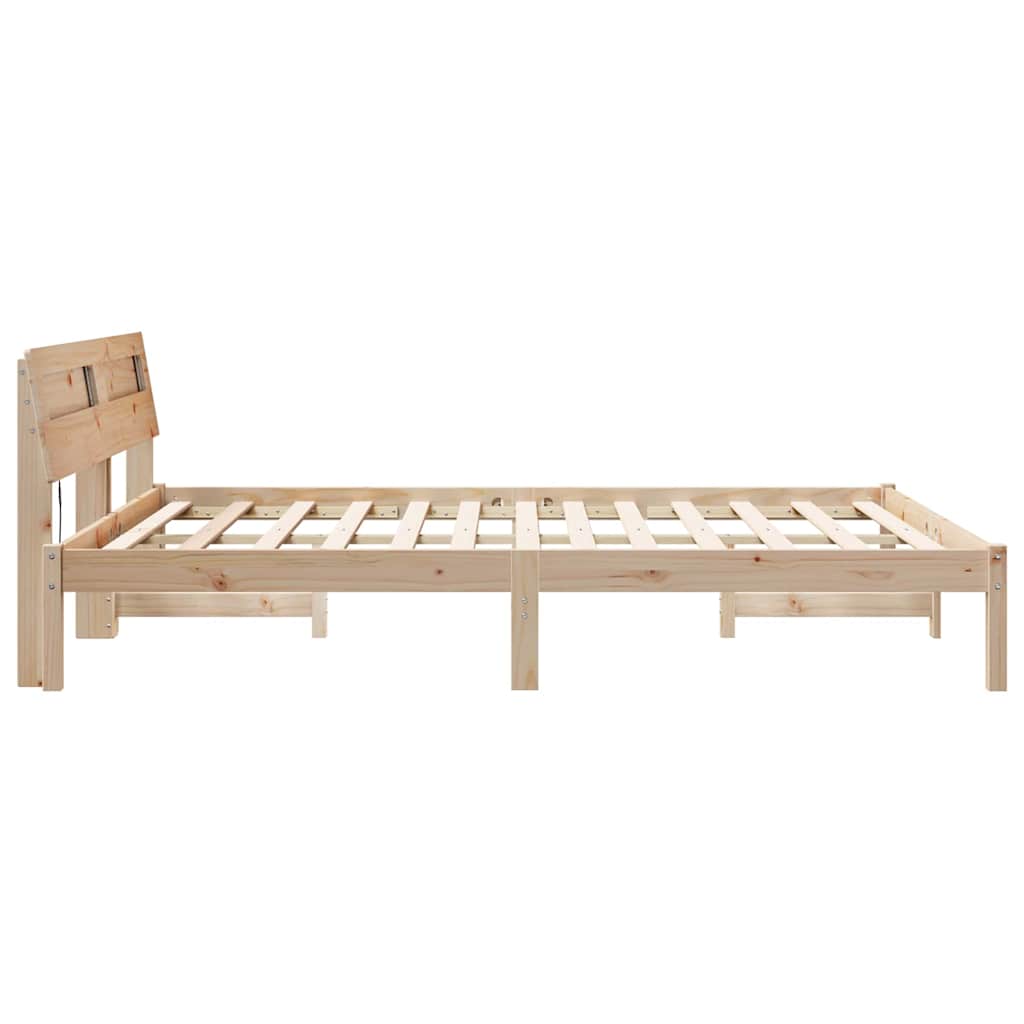 Sengestamme med LED -stripelys Brun 140 x 200 cm Heltre furu