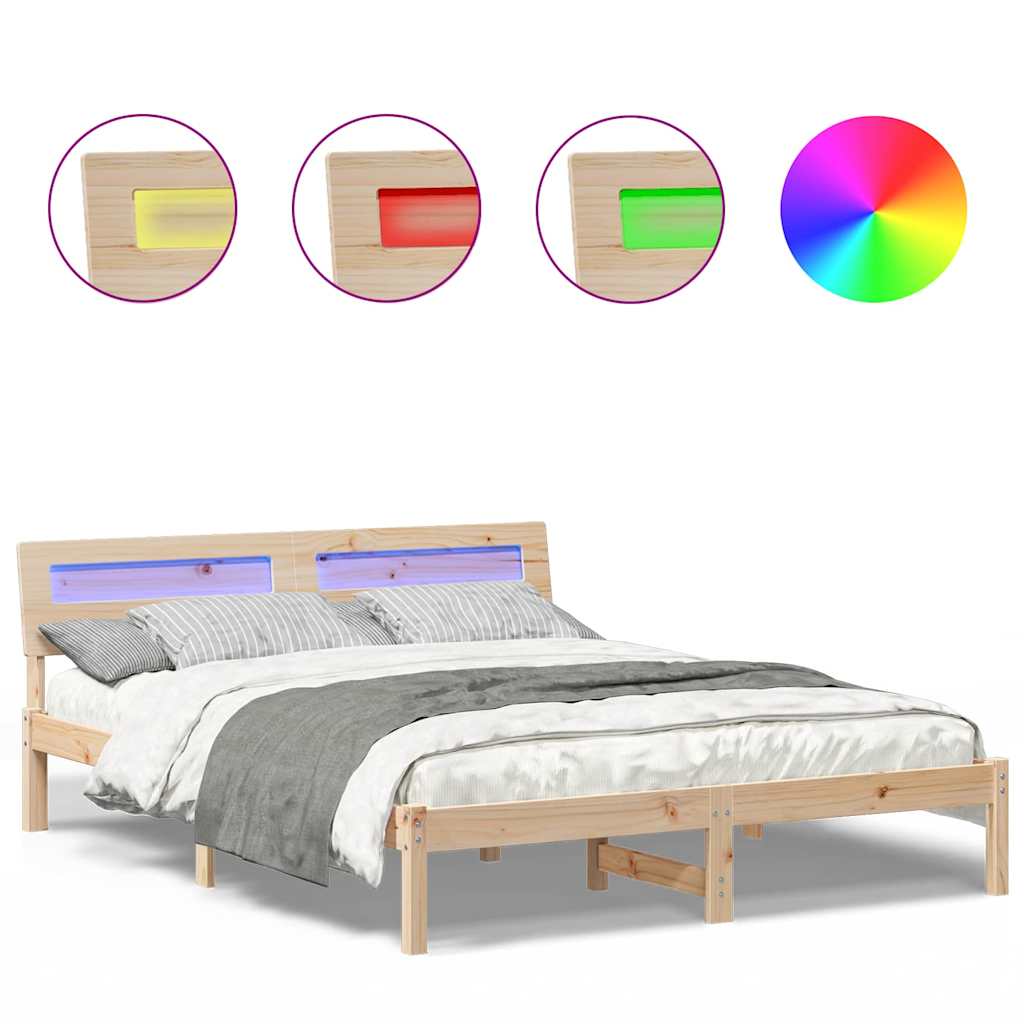 Sengestamme med LED -stripelys Brun 140 x 200 cm Heltre furu