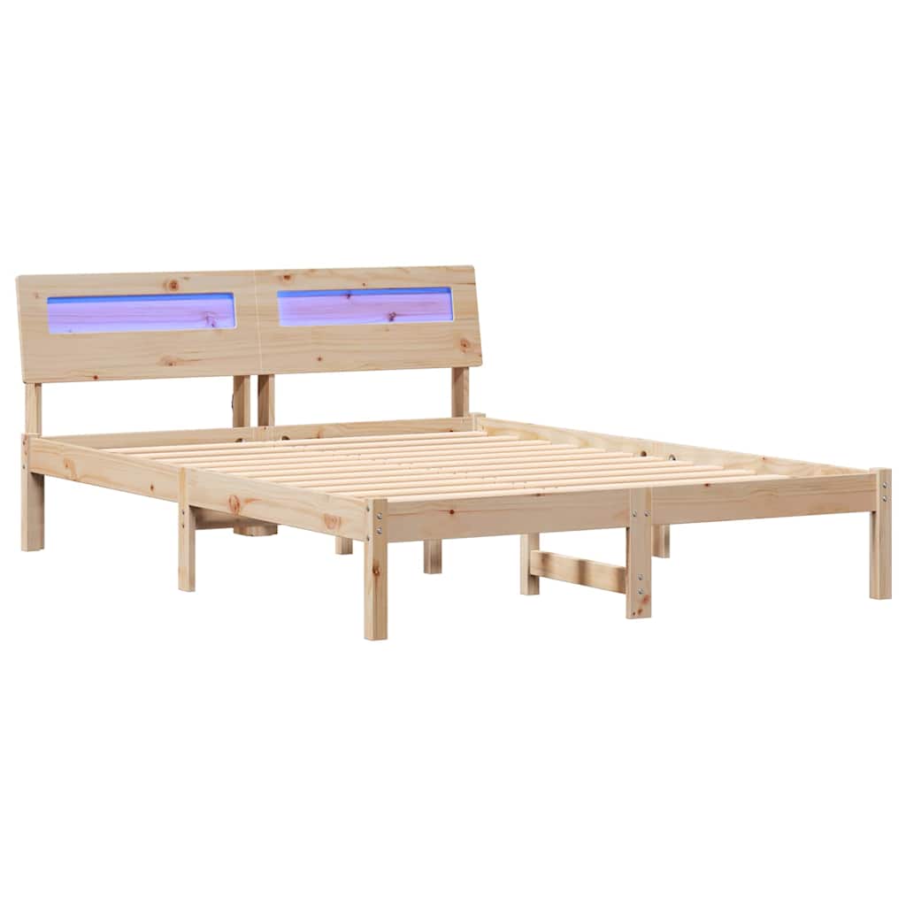 Sengestamme med LED -stripelys Brun 120 x 200 cm Heltre furu