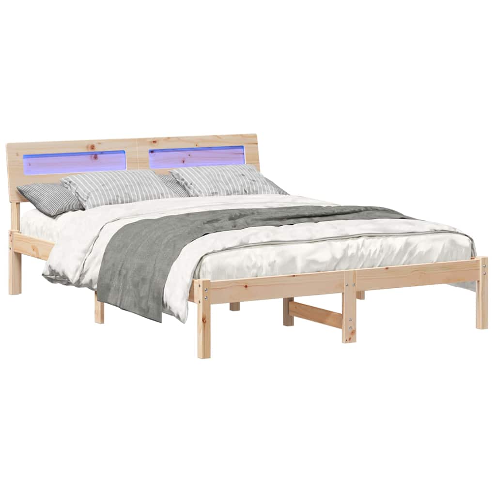 Sengestamme med LED -stripelys Brun 120 x 200 cm Heltre furu