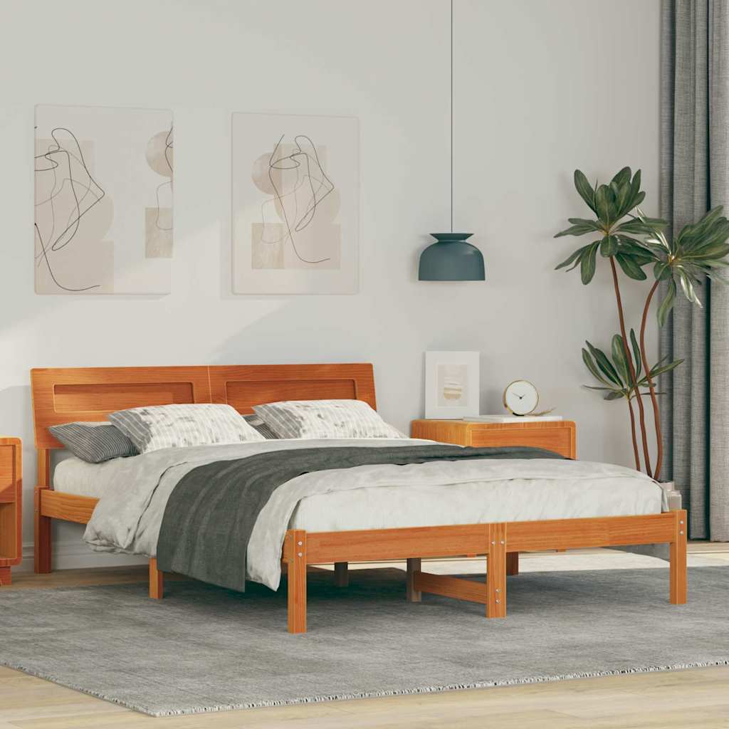 Sengestamme med hodegjerde Voksbrun 120 x 200 cm Heltre furu
