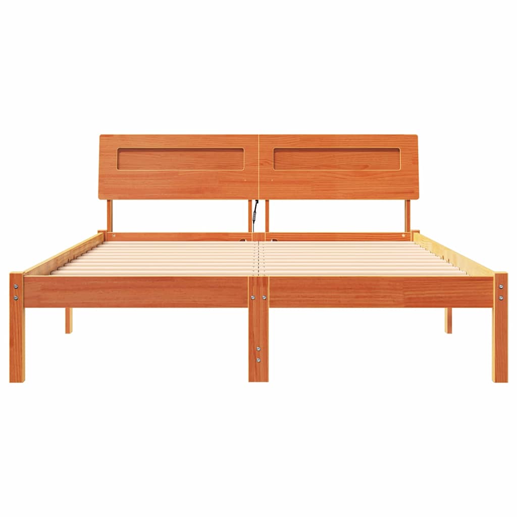 Sengestamme med hodegjerde Vokset Brun 120 x 200 cm Massiv furu