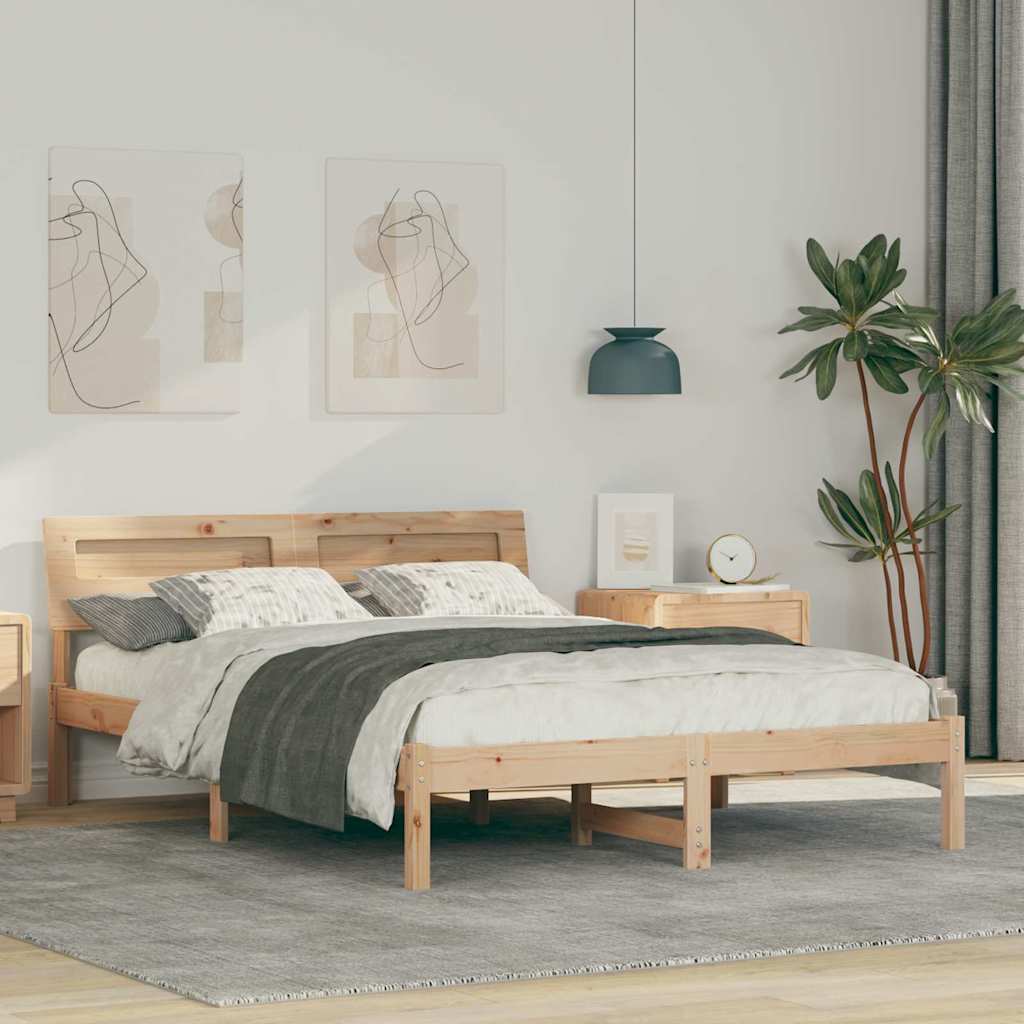 Sengestamme med LED -stripelys Brun 140 x 190 cm Heltre furu
