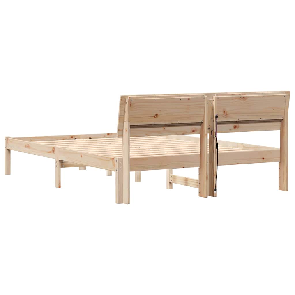 Sengestamme med hodegjerde Brun 140 x 190 cm Massiv furu