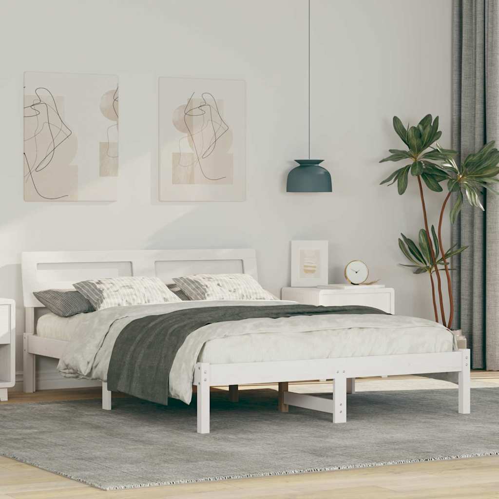 Sengestamme med LED -stripelys Hvit 140 x 190 cm Heltre furu