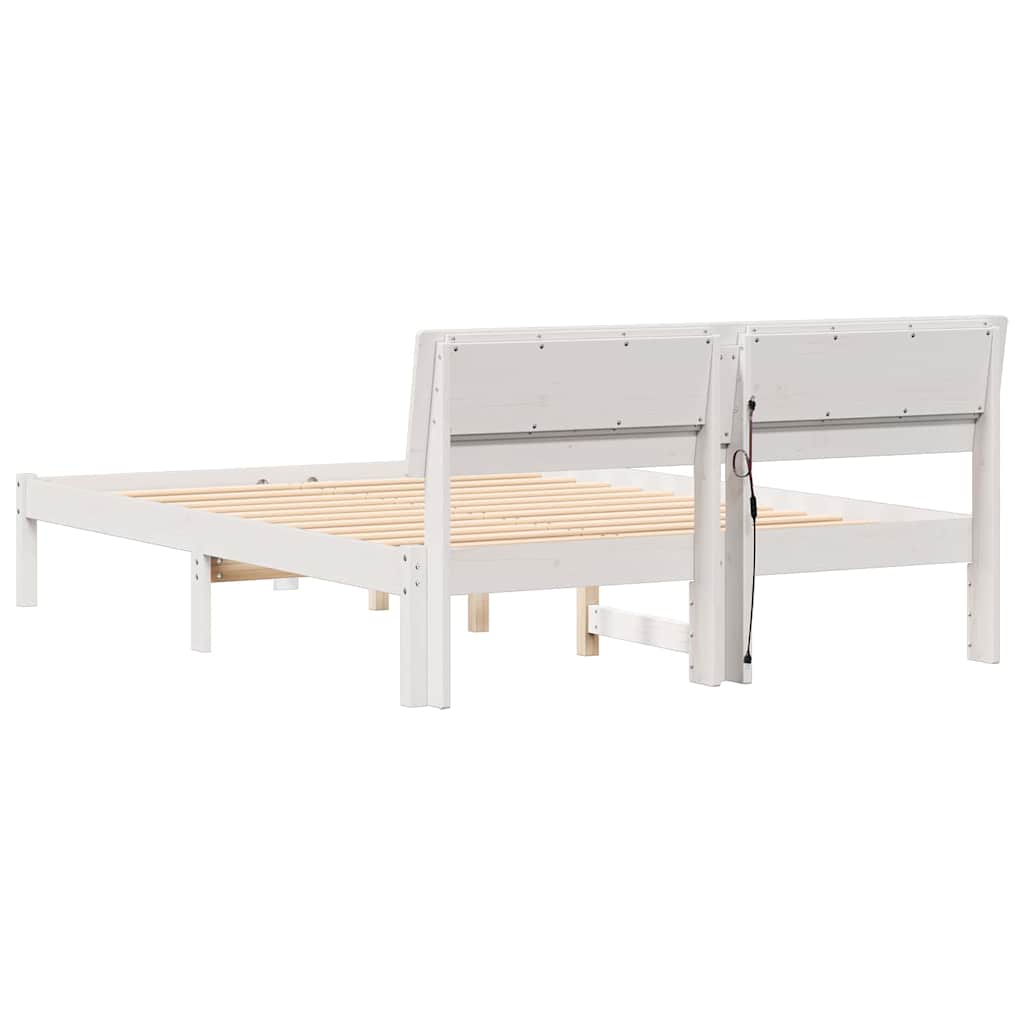 Sengestamme med LED -stripelys Hvit 140 x 190 cm Heltre furu