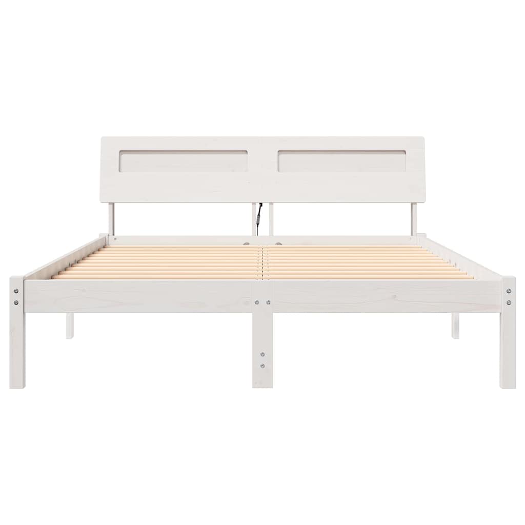 Sengestamme med LED -stripelys Hvit 140 x 190 cm Heltre furu