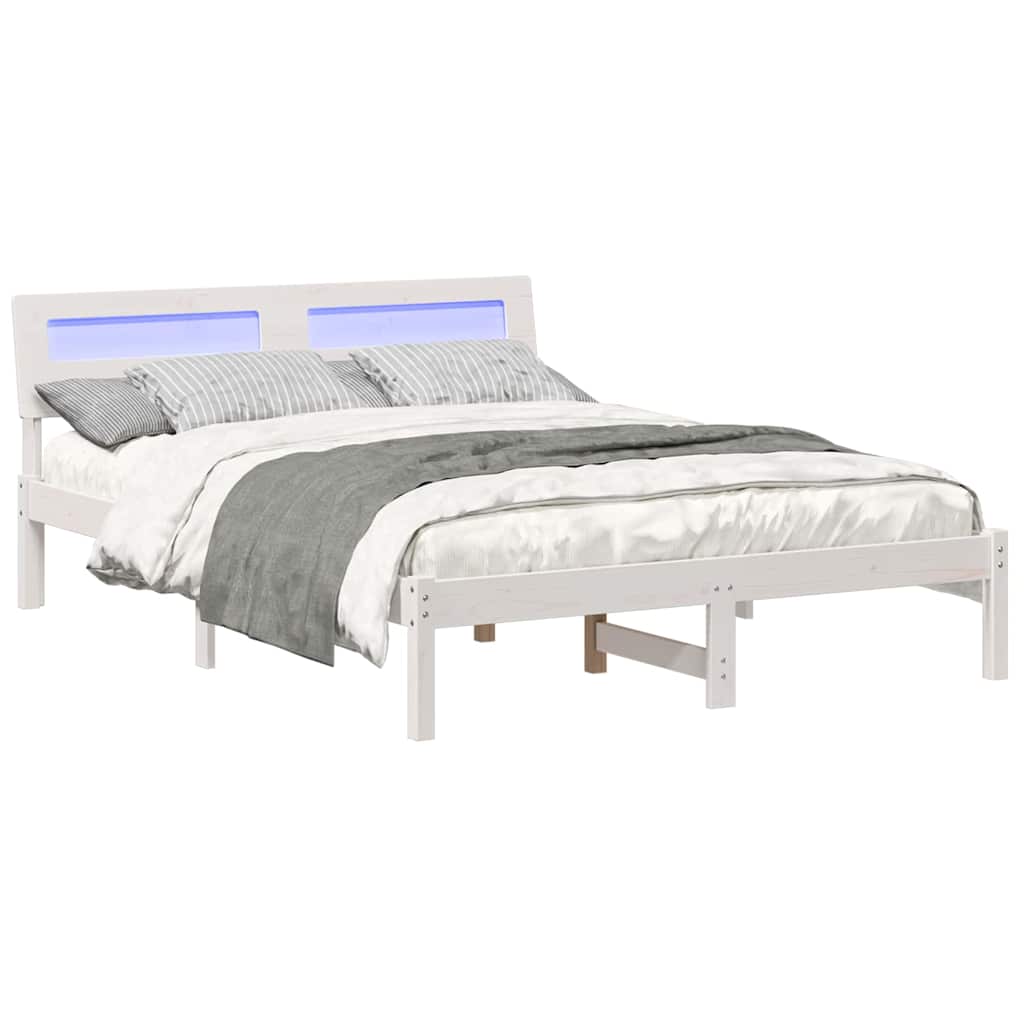 Sengestamme med LED -stripelys Hvit 140 x 190 cm Heltre furu