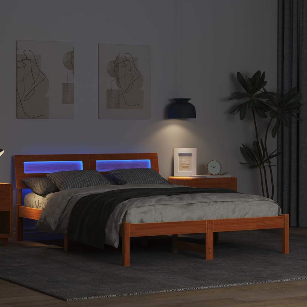 Sengestamme med hodegjerde Vokset Brun 140 x 190 cm Massiv furu