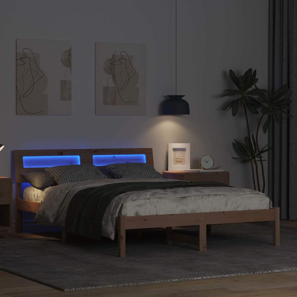 Sengestamme med hodegjerde Brun 135 x 190 cm Massiv furu