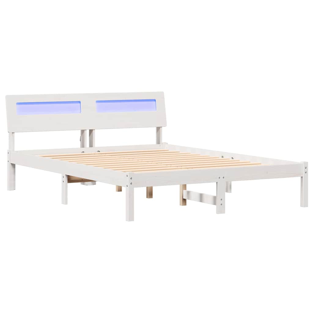 Sengestamme med LED -stripelys Hvit 135 x 190 cm Heltre furu