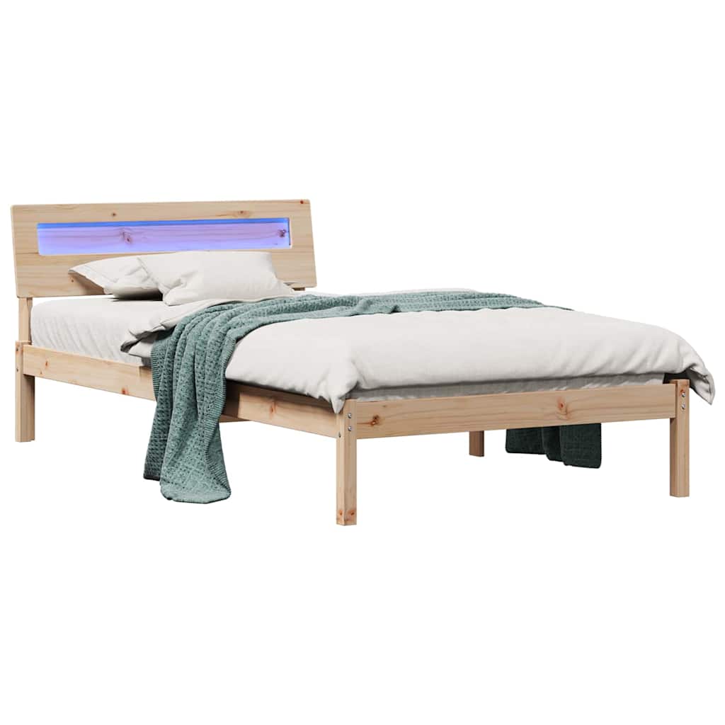 Sengestamme med LED -stripelys Brun 100 x 200 cm Heltre furu