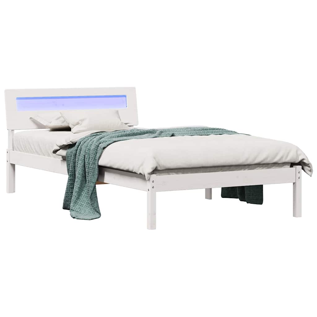 Sengestamme med LED -stripelys Hvit 100 x 200 cm Heltre furu
