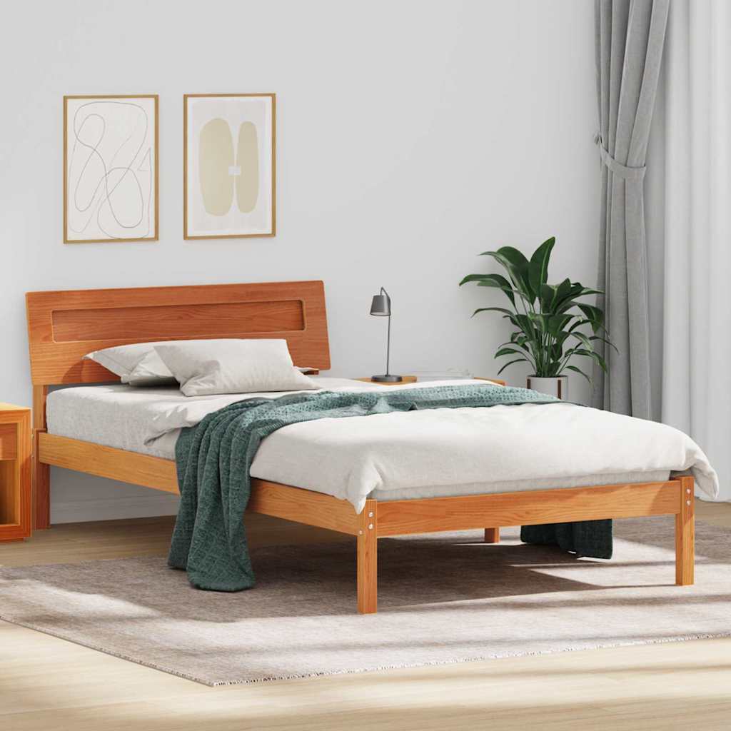 Sengestamme med LED -stripelys Voksbrun 90 x 200 cm Heltre furu