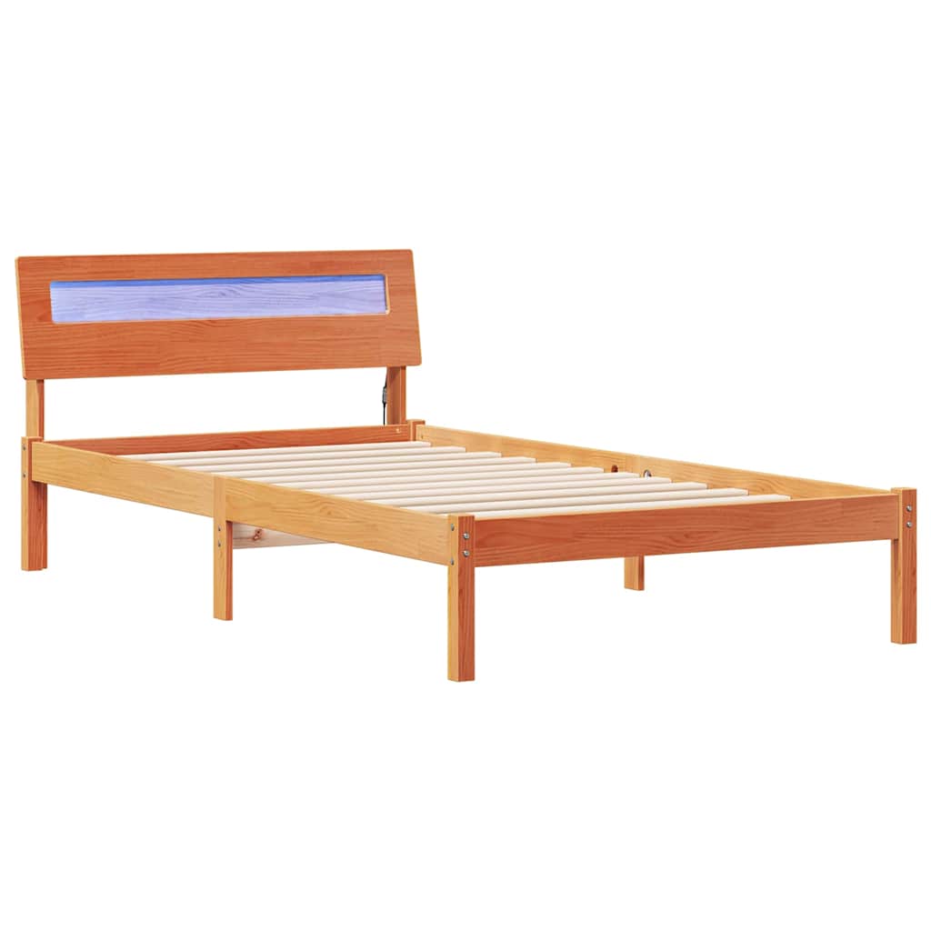 Sengestamme med LED -stripelys Voksbrun 90 x 200 cm Heltre furu