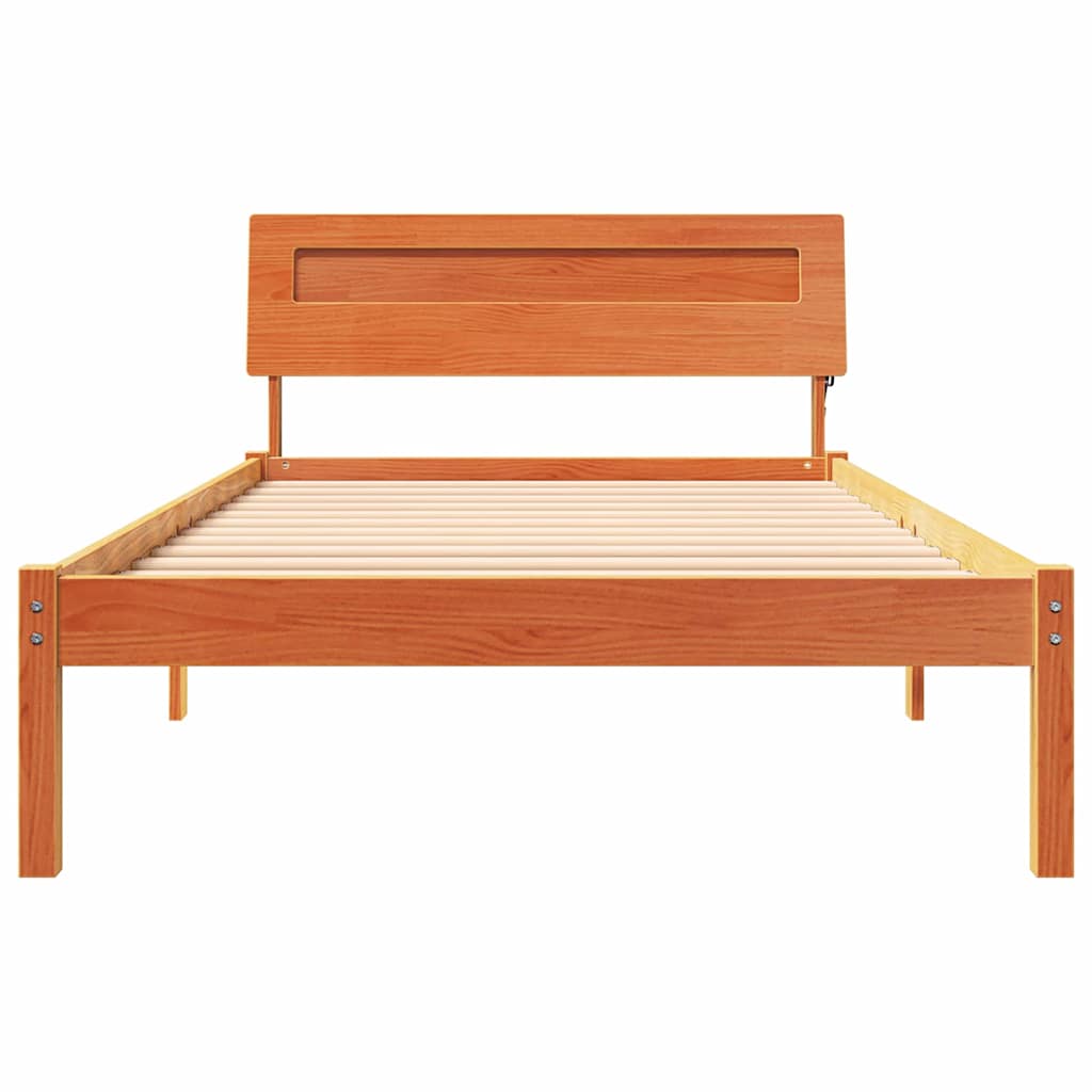 Sengestamme med LED -stripelys Voksbrun 90 x 200 cm Heltre furu