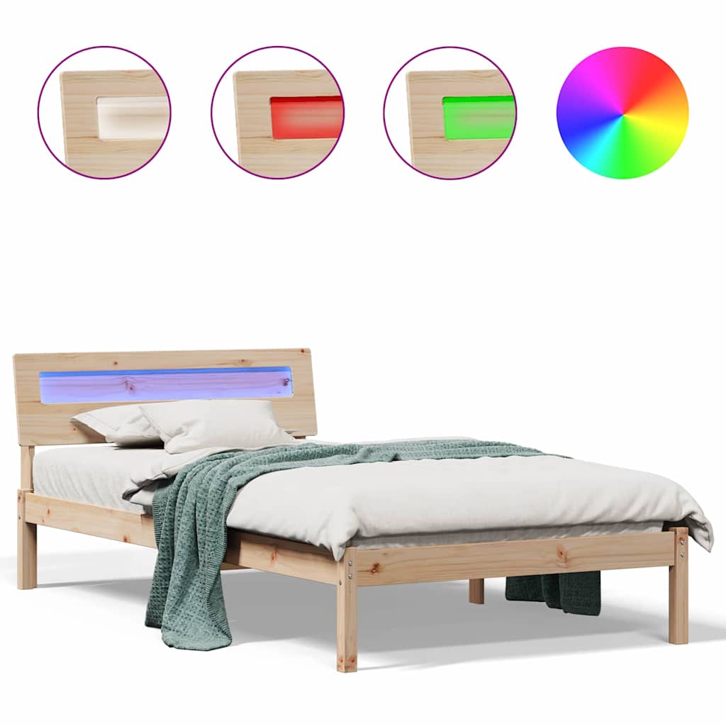Sengestamme med LED -stripelys Brun 80 x 200 cm Heltre furu