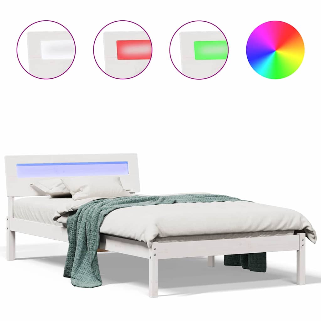 Sengestamme med LED -stripelys Hvit 80 x 200 cm Heltre furu