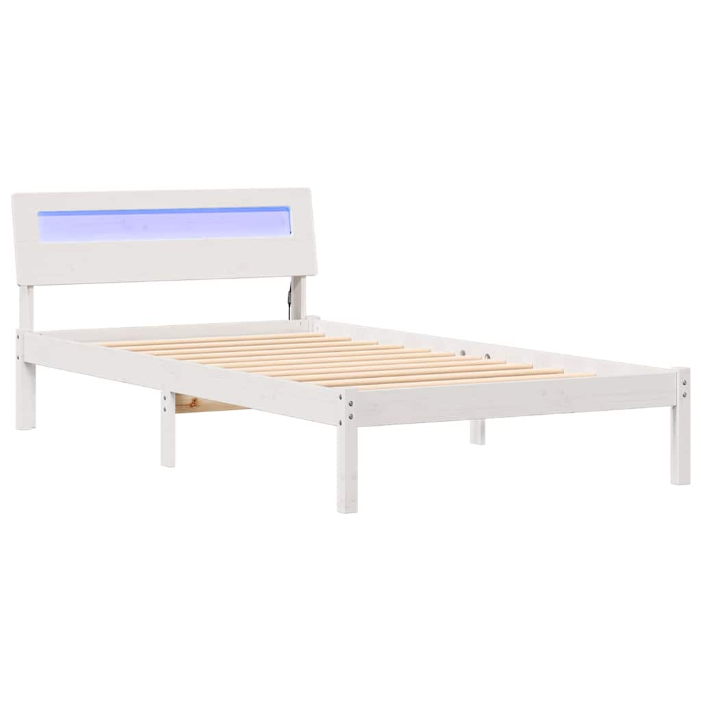 Sengestamme med LED -stripelys Hvit 75 x 190 cm Heltre furu
