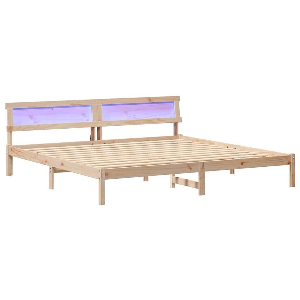 Sengestamme med LED -stripelys Brun 180 x 200 cm Heltre furu