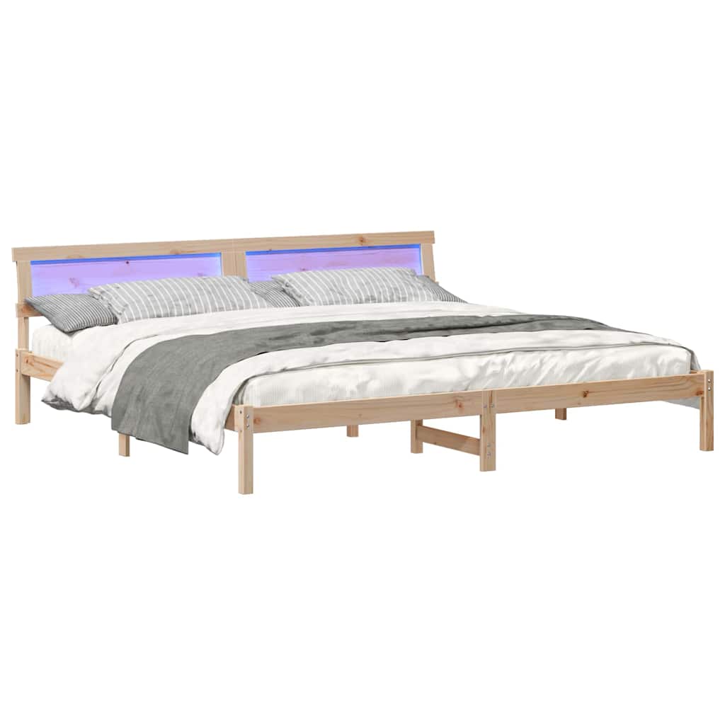 Sengestamme med LED -stripelys Brun 180 x 200 cm Heltre furu