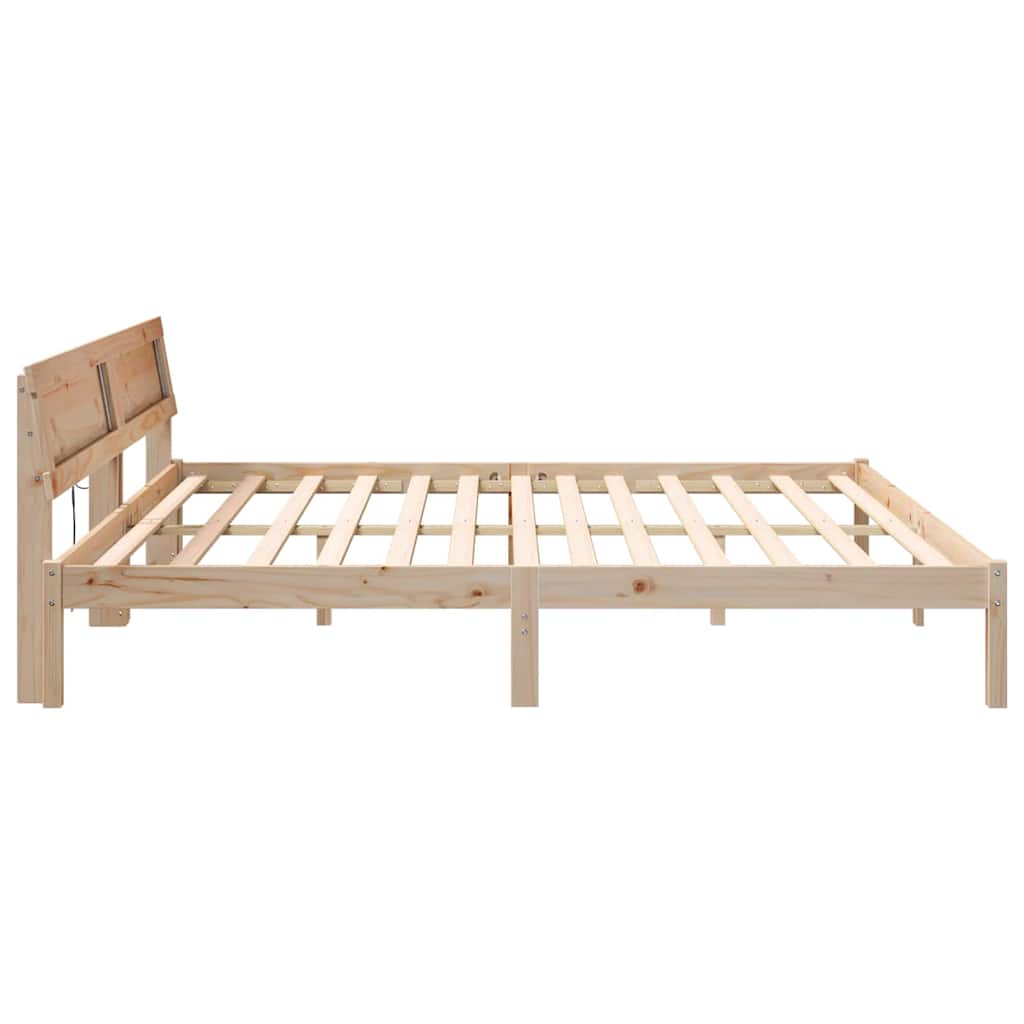 Sengestamme med LED -stripelys Brun 180 x 200 cm Heltre furu