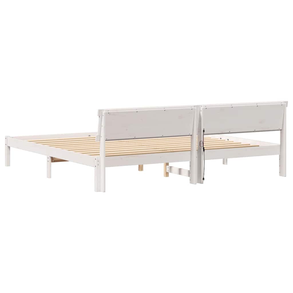 Sengestamme med LED -stripelys Hvit 180 x 200 cm Heltre furu
