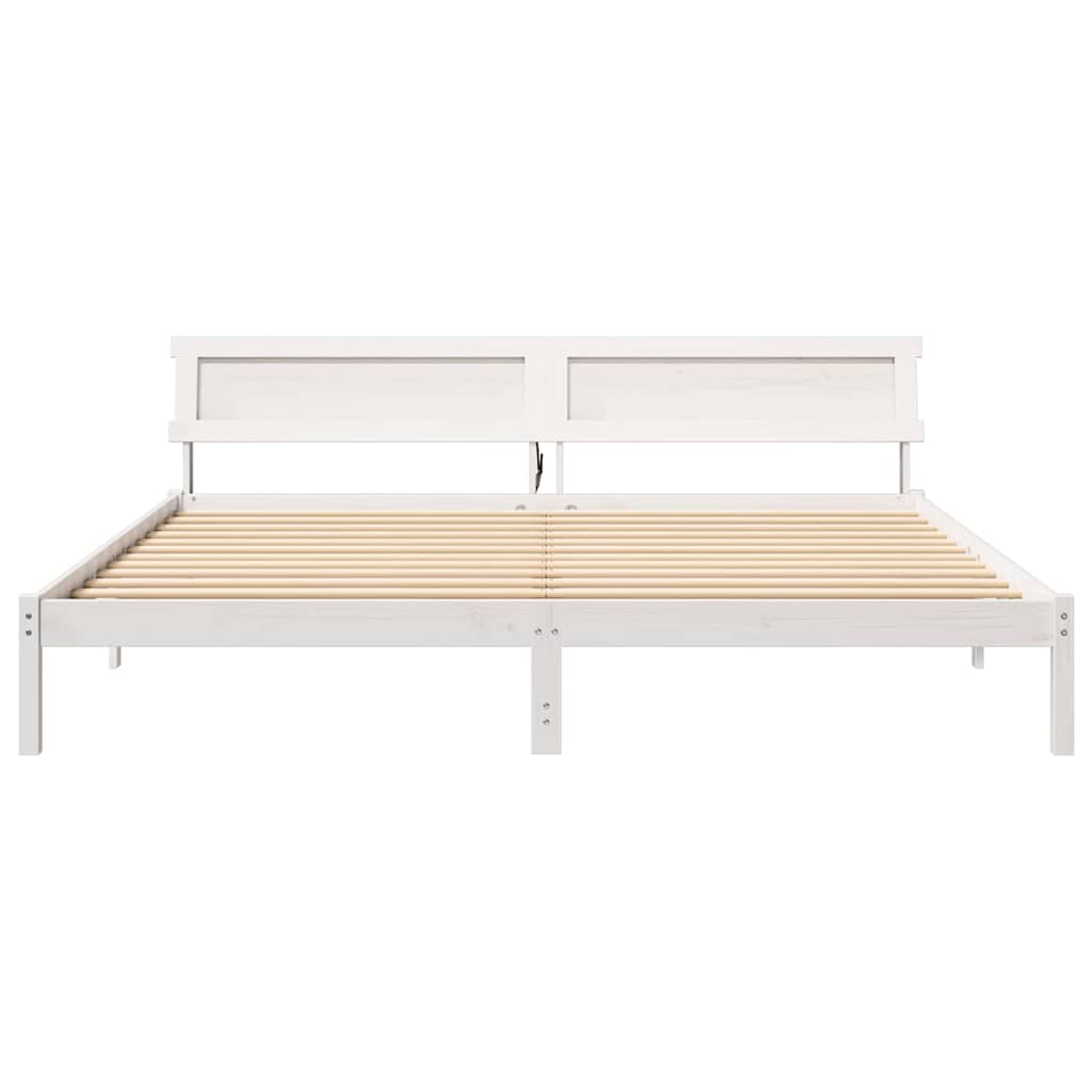 Sengestamme med hodegjerde Hvit 180 x 200 cm Massiv furu