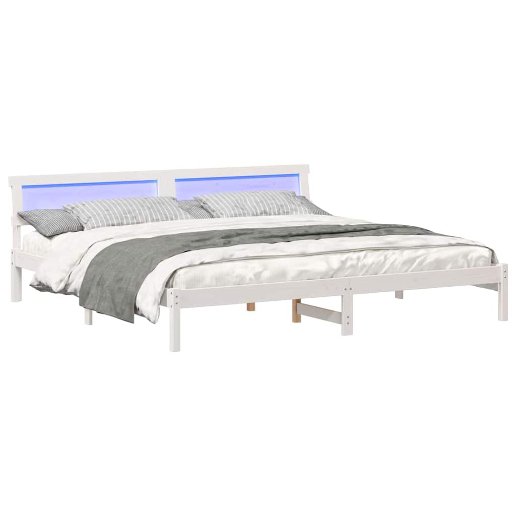 Sengestamme med LED -stripelys Hvit 180 x 200 cm Heltre furu