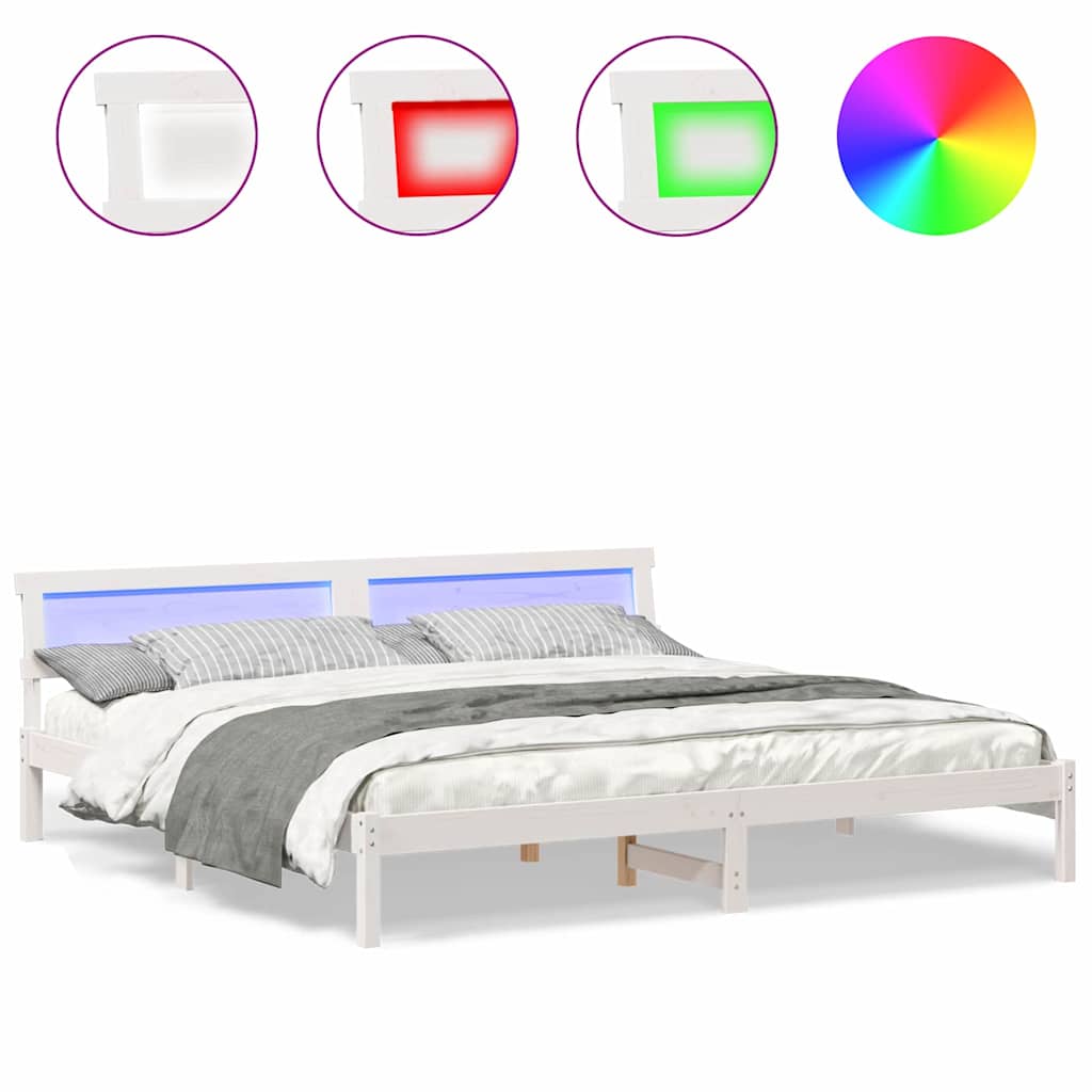 Sengestamme med LED -stripelys Hvit 180 x 200 cm Heltre furu