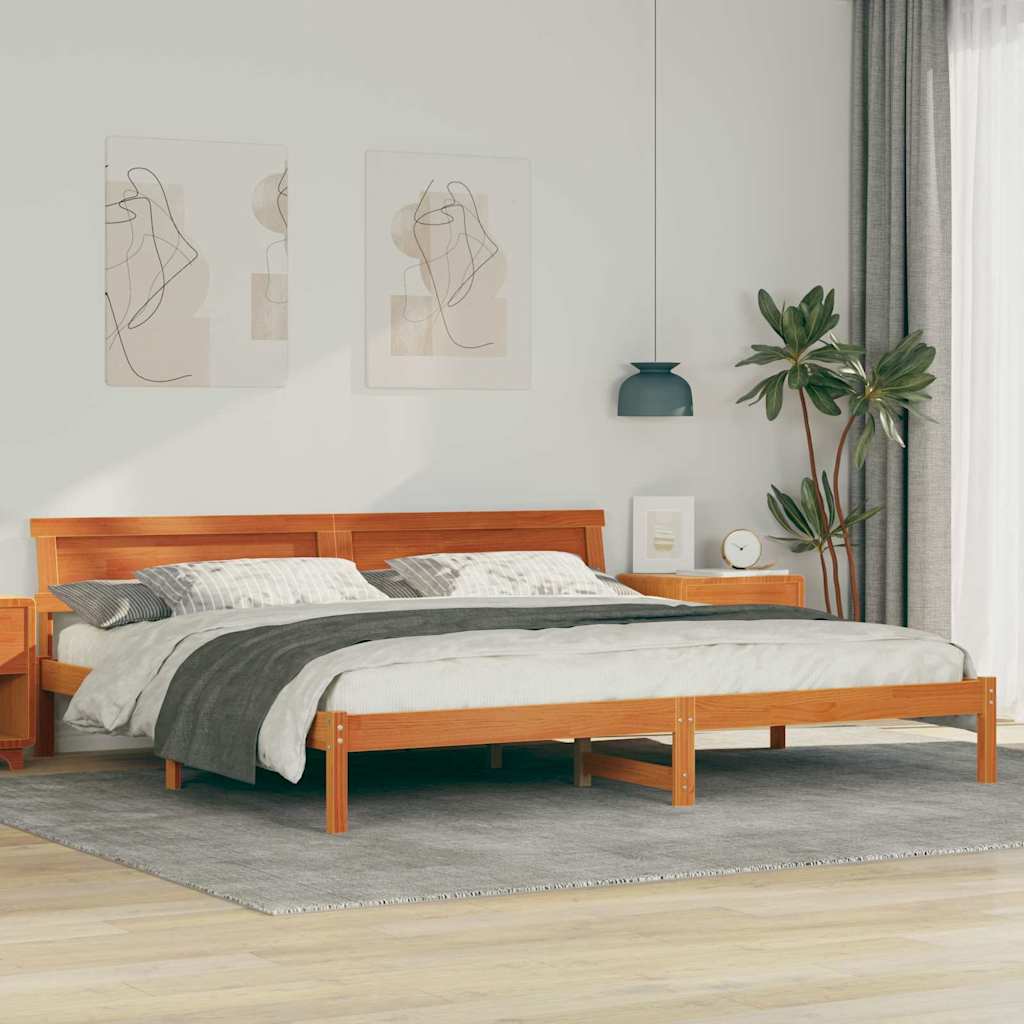 Sengestamme med hodegjerde Voksbrun 180 x 200 cm Heltre furu