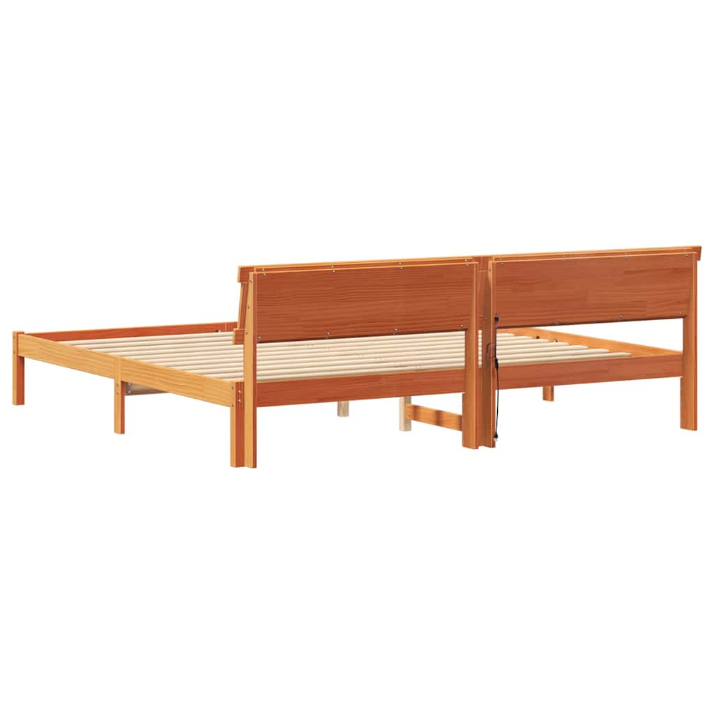 Sengestamme med hodegjerde Voksbrun 180 x 200 cm Heltre furu