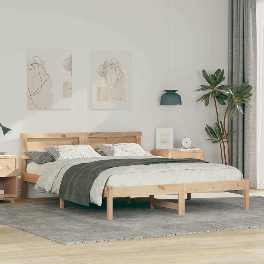 Sengestamme med LED -stripelys Brun 160 x 200 cm Heltre furu