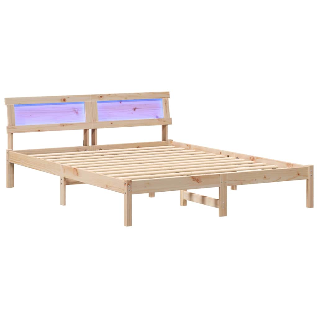 Sengestamme med LED -stripelys Brun 160 x 200 cm Heltre furu