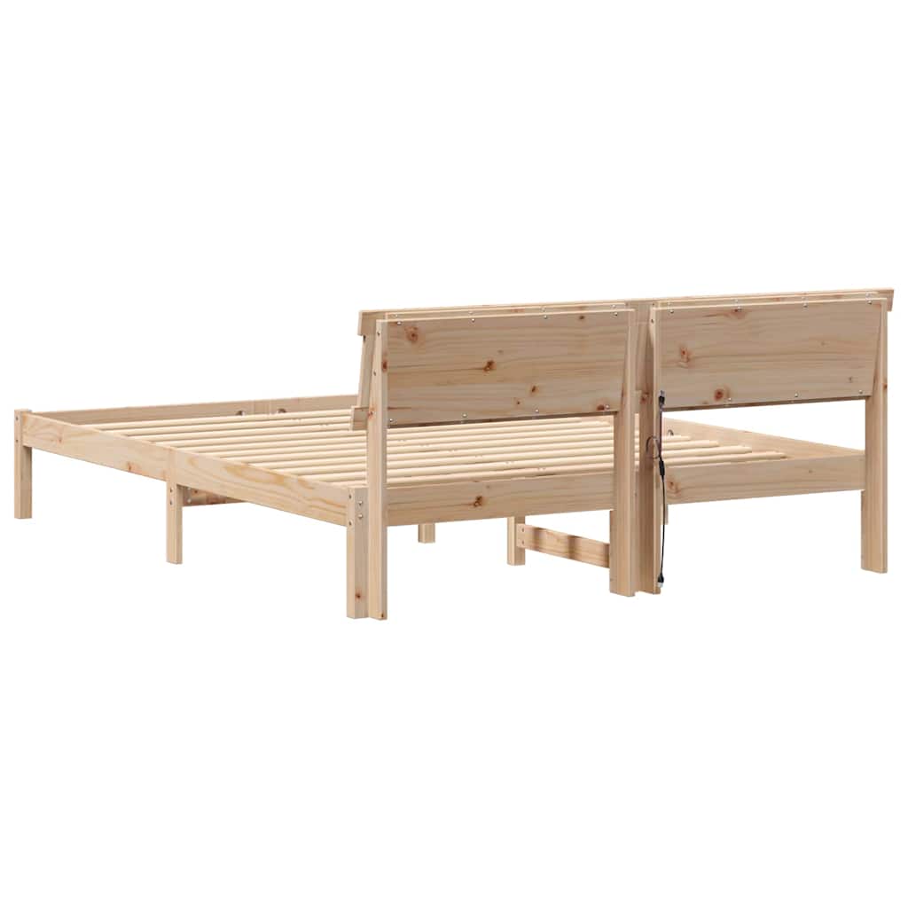 Sengestamme med LED -stripelys Brun 160 x 200 cm Heltre furu
