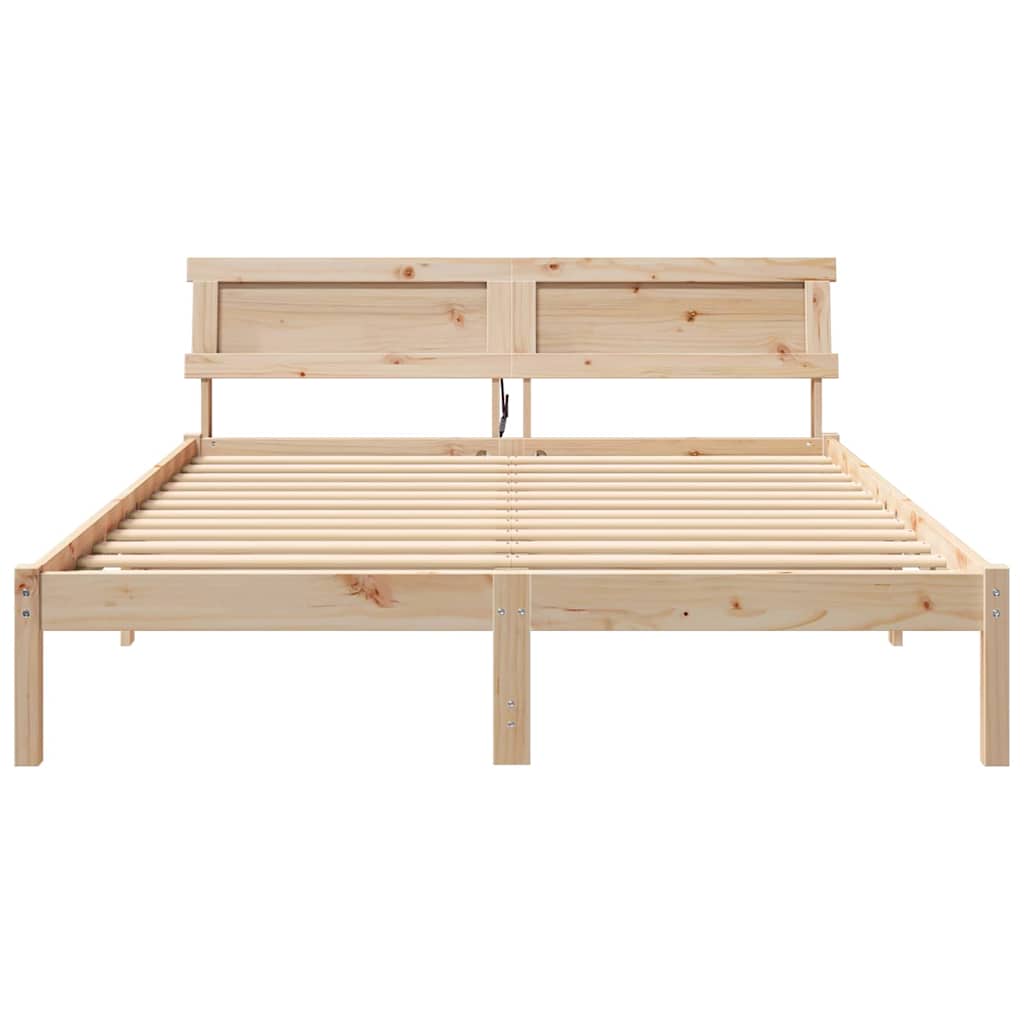 Sengestamme med LED -stripelys Brun 160 x 200 cm Heltre furu