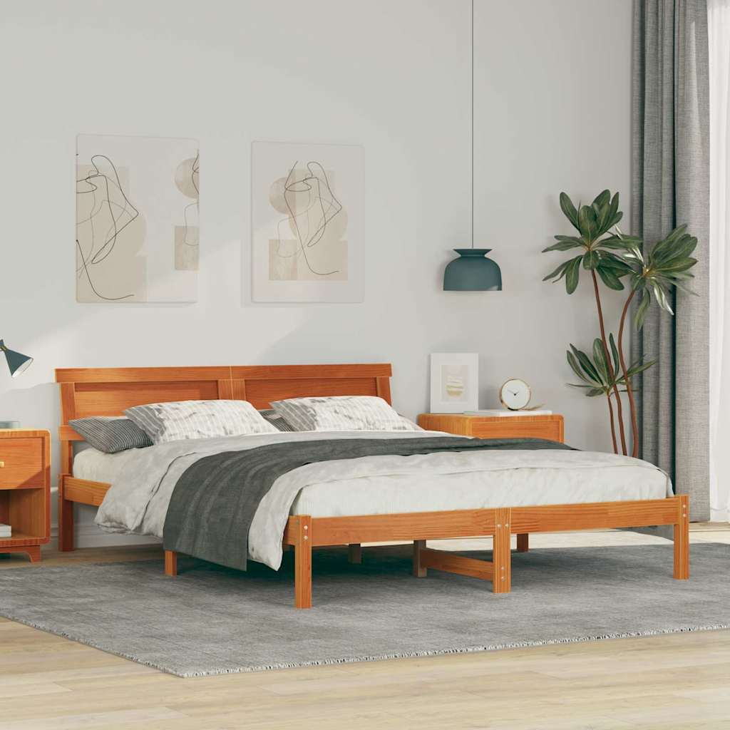 Sengestamme med hodegjerde Vokset Brun 160 x 200 cm Massiv furu