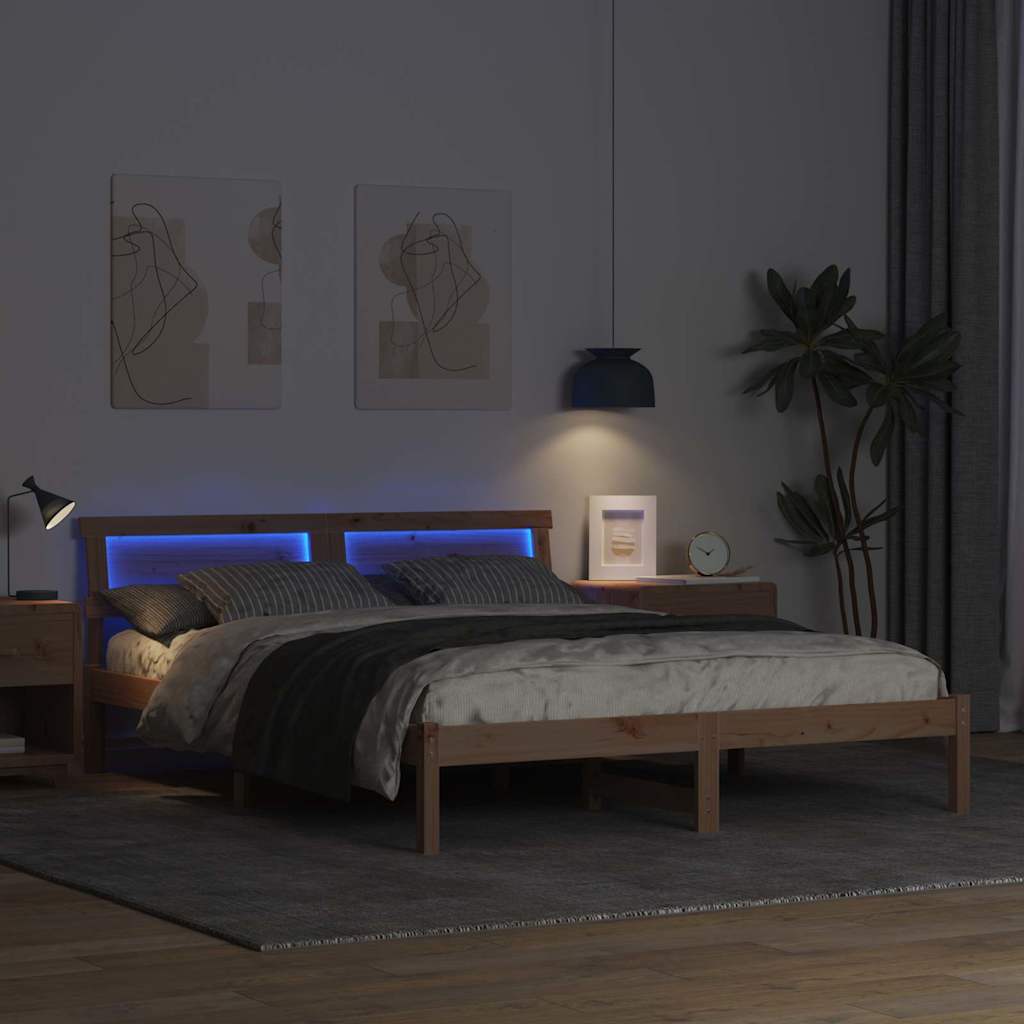 Sengestamme med hodegjerde Brun 150 x 200 cm Massiv furu