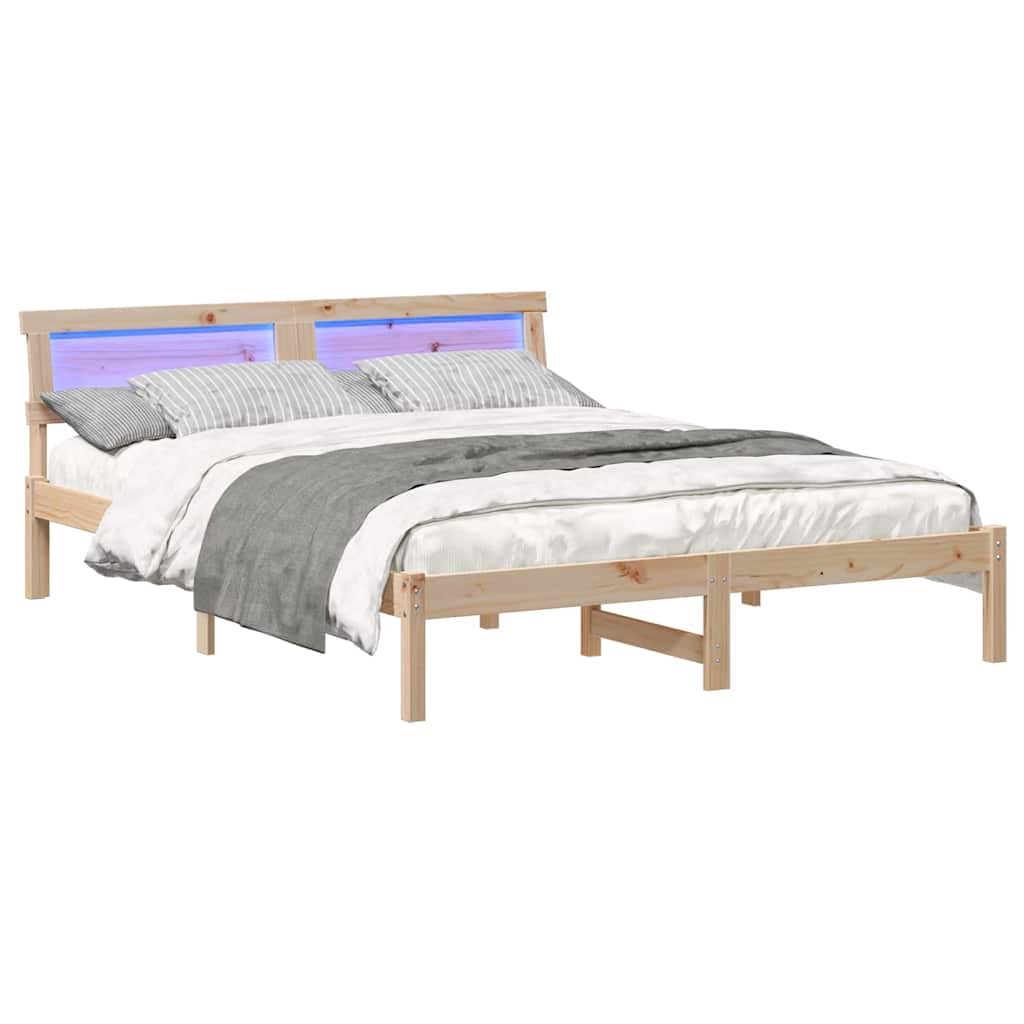 Sengestamme med LED -stripelys Brun 150 x 200 cm Heltre furu